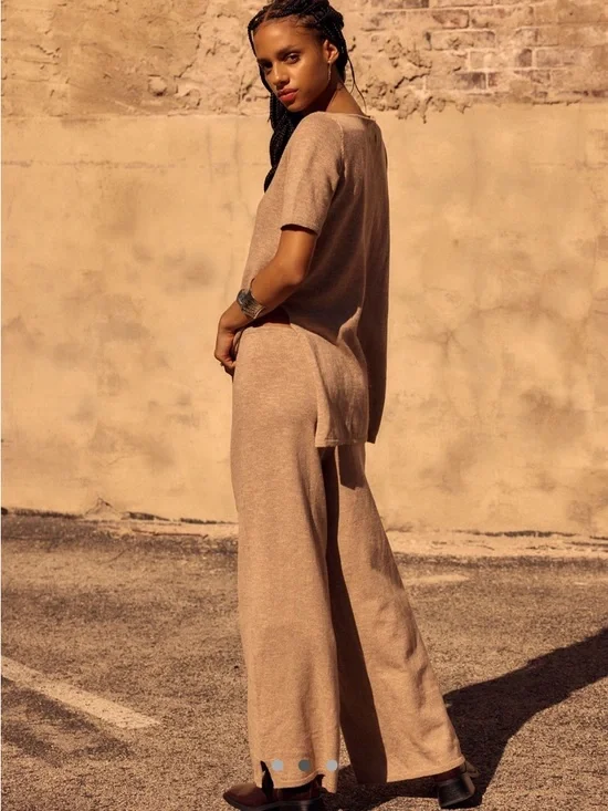 Free People Cozy Wide-Leg Knit Set in Taupe - Picture 2 of 3